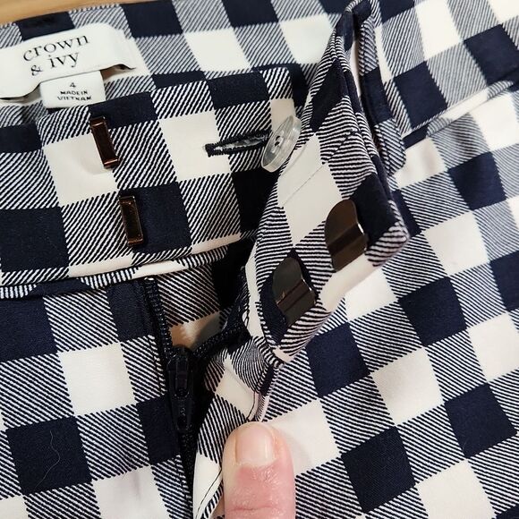 ☔️🩵NWT Crown & Ivy Blue & White Checkered Cropped Ankle Pants Size 4 - Picture 8 of 11